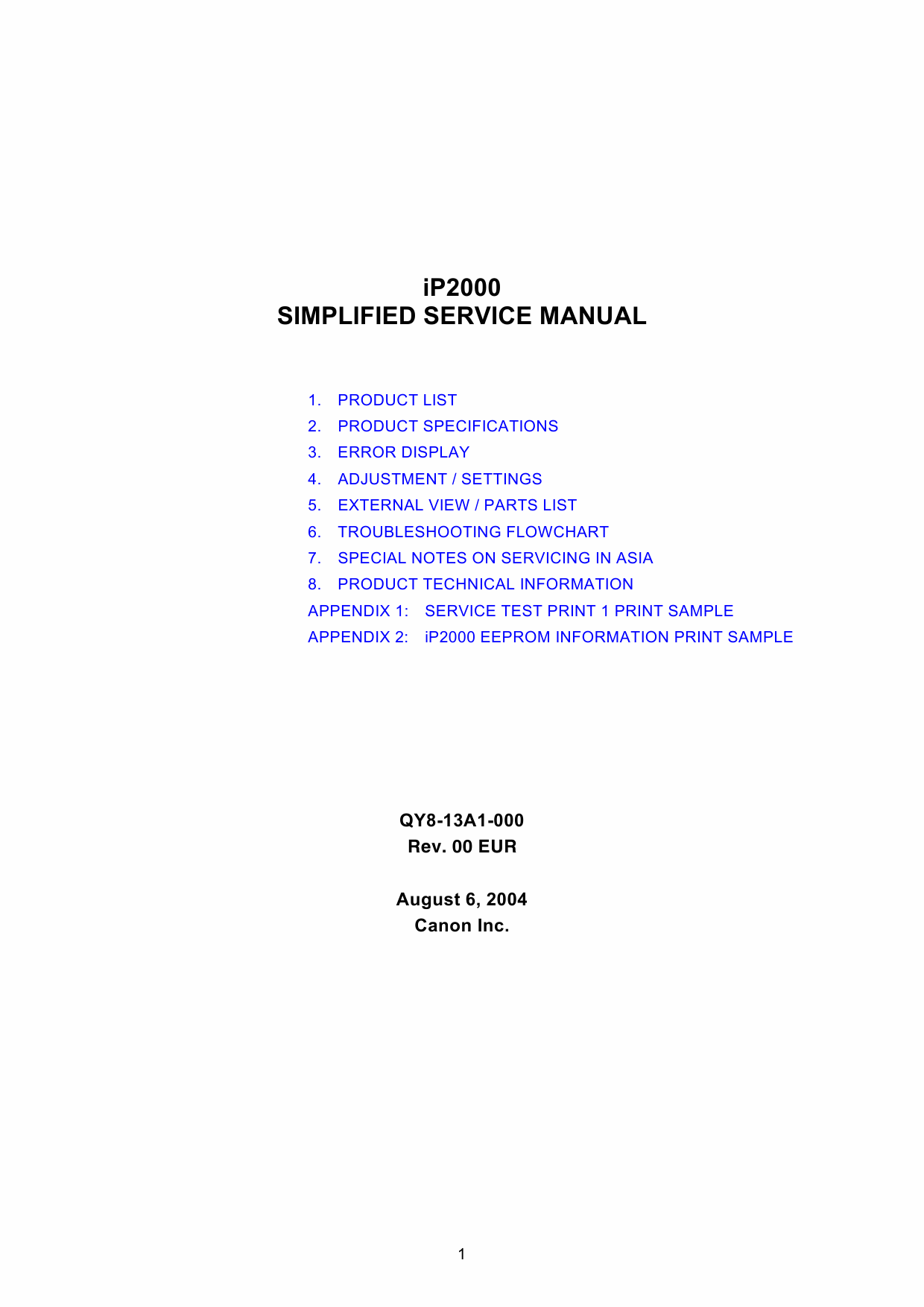 Canon PIXMA iP2000 Simplified Service Manual-1